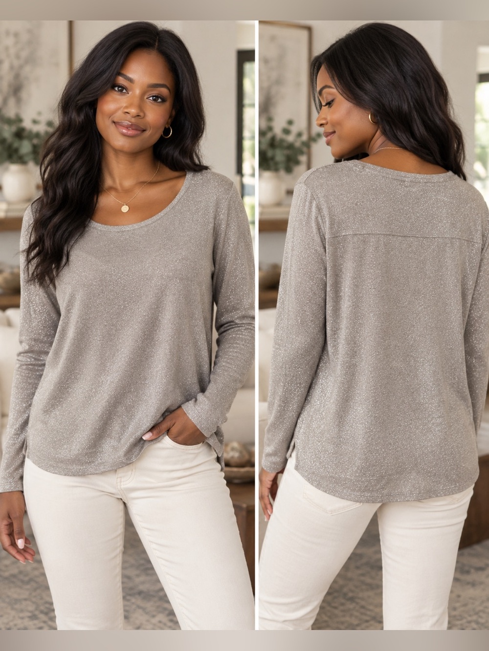 Caslon Shimmer Scoop-Neck Knit Sweater in Gray speckled with silver!

Sparkle